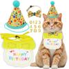 AgoumLux Cat Birthday Party Supplies, Girl Boy Cat Kitten Birthday Bandana Hat Numbers Decorations Outfits Set, Yellow view 1