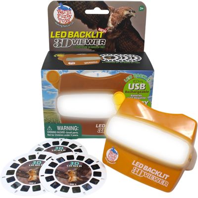 WARM FUZZY Toys LED Backlit 3D Viewer  (Birds Prey)  New 2025 USB-C Rechargeable Viewer for Kids & Adults Includes 3 Reels with 21 HD 3D Images  Patent-Pending Retro Toy, No Light Source Needed