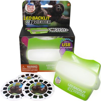WARM FUZZY Toys LED Backlit 3D Viewer  (Rainforest)  New 2025 USB-C Rechargeable Viewer for Kids & Adults Includes 3 Reels with 21 HD 3D Images  Patent-Pending Retro Toy, No Light Source Needed