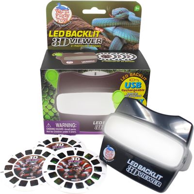 WARM FUZZY Toys LED Backlit 3D Viewer  (Snake)  New 2025 USB-C Rechargeable Slide Viewer for Kids & Adults Includes 3 Reels with 21 HD 3D Images  Patent-Pending Retro Toy, No Light Source Needed