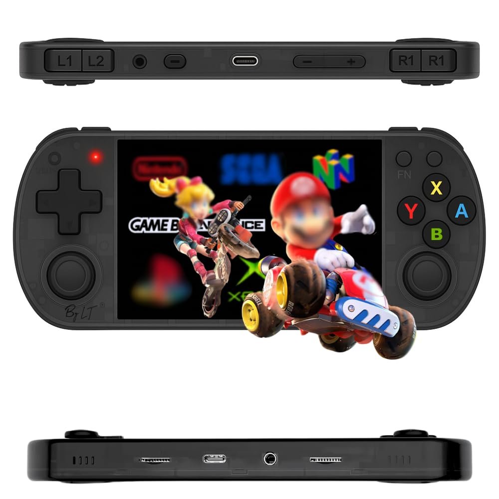 By L.T Portable Game Console +15,000 Games - 4" Full HD High Resolution Screen + 128GB Expandable Memory, Linux 2.0 License, WiFi, Multiplayer + 4 Rear Triggers R1/L1 R2/L2, Headphone Jack + Speakers