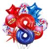 10Pcs 40 Inch Spider Theme Number 8 Foil Balloons Birthday Decoration Cartoon Hero Red and Blue Spider Web Design for Kids Large Mylar 8th Number Balloon Cartoon Party Birthday Supplies view 1