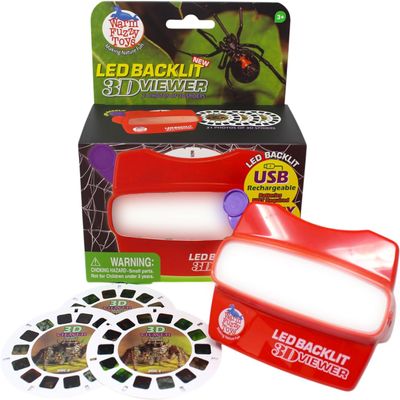 WARM FUZZY Toys LED Backlit 3D Viewer  (Spiders)  New 2025 USB-C Rechargeable Slide Viewer for Kids & Adults Includes 3 Reels with 21 HD 3D Images  Patent-Pending Retro Toy, No Light Source Needed