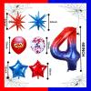10Pcs 40 Inch Spider Theme Number 4 Foil Balloons Birthday Decoration Cartoon Hero Red and Blue Spider Web Design for Kids Large Mylar 4th Number Balloon Cartoon Party Birthday Supplies view 2