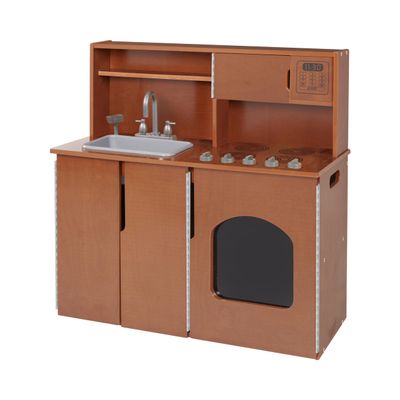 Back2School Express Chef's Station Kids Wooden Pretend Kitchen Playset, Play Kitchen, Dark Walnut