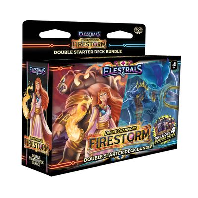 Elestrals TCG: Divine Champions - Firestorm Hestia vs. Poseidon Double Starter Deck Bundle with 4 Packs, 2X How-to-Play Game Mats, and 2X Posters
