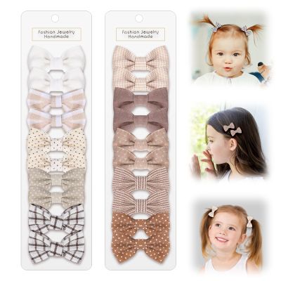 10 Pairs Bows for Baby Girls, Baby Hair Clips Set for Infant Fine Hair, Cotton Bow Hair Clips, Fully Lined Non Slip Alligator Clip without Damaging Hair, Hair Accessories for Girls, Toddler