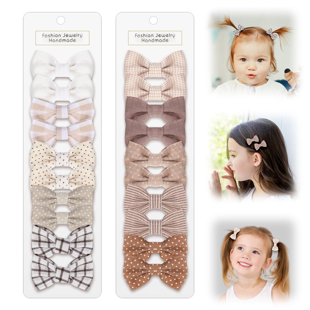 10 Pairs Bows for Baby Girls, Baby Hair Clips Set for Infant Fine Hair, Cotton Bow Hair Clips, Fully Lined Non Slip Alligator Clip without Damaging Hair, Hair Accessories for Girls, Toddler