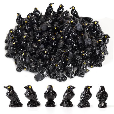 100 Pcs Mini Resin Crows Bulk Black Raven Figurines, Realistic Gothic Miniature Decor for Halloween Displays, Garden & DIY Crafts