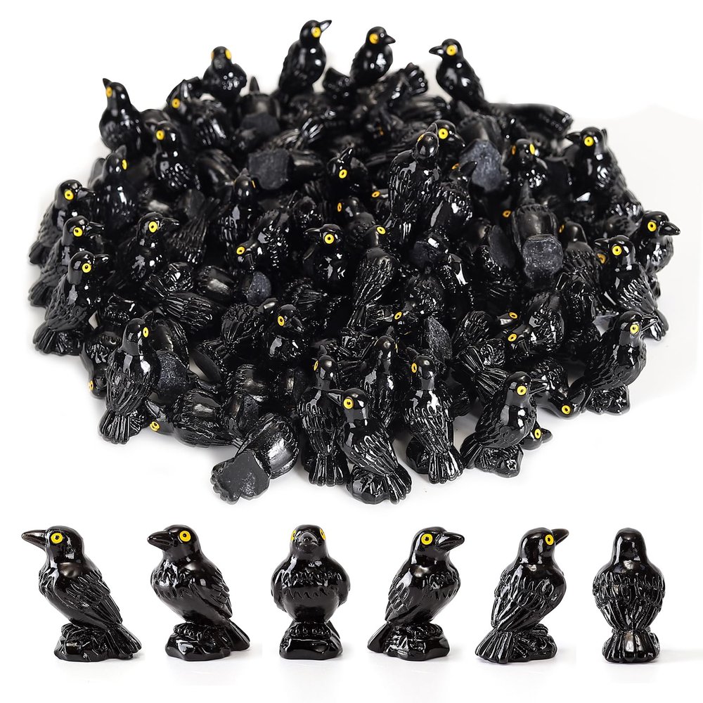 100 Pcs Mini Resin Crows Bulk Black Raven Figurines, Realistic Gothic Miniature Decor for Halloween Displays, Garden & DIY Crafts