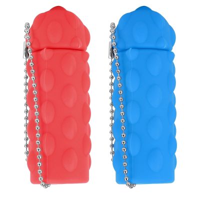 2pcs Spiky Fidget Keychains, Spiky Grippie Stim Toy Portable Anxiety Fidgets for Adults Novelty Gifts Fidget Keychain Sensory Toy for Home Office (Blue, Red)