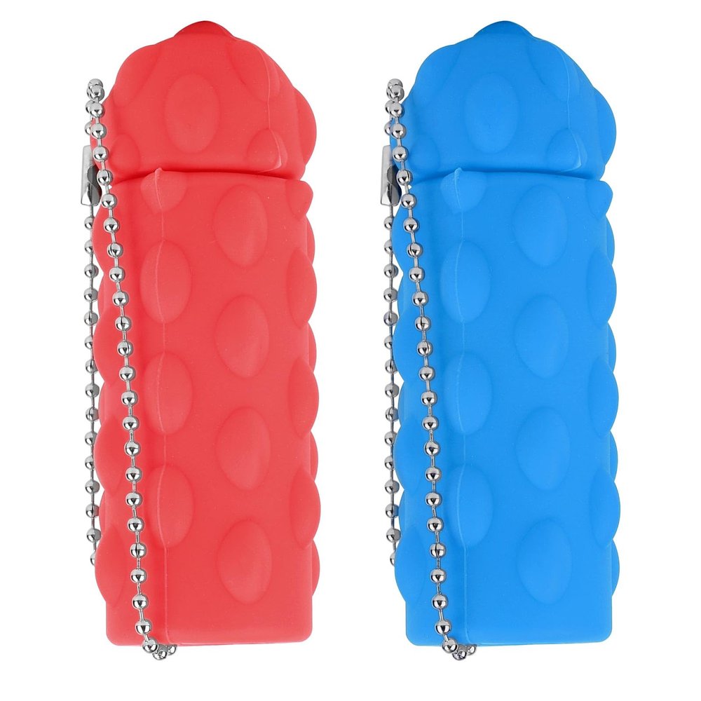 2pcs Spiky Fidget Keychains, Spiky Grippie Stim Toy Portable Anxiety Fidgets for Adults Novelty Gifts Fidget Keychain Sensory Toy for Home Office (Blue, Red)