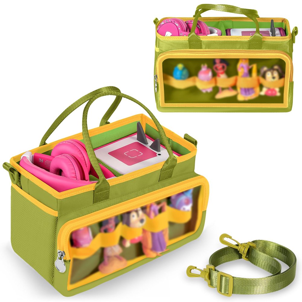 Ottkids Carrying Case Compatible with Toniebox 2/1, Portable Organizer Case for Tonie Figures Characters, Headphones & Accessories, Storage Travel Case with Shoulder Strap and Handle(Green)
