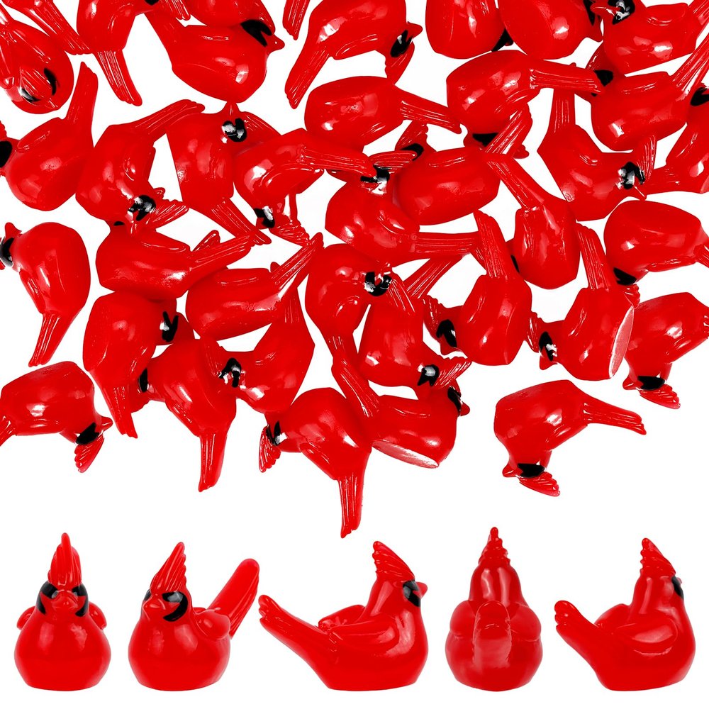 100 Pcs Mini Resin Red Cardinal Bird Figurines Tiny Cardinal Ornaments for Christmas, Cake Toppers, Garden Crafts, Dollhouse, Fairy Micro Landscape, Party and Home Decorations