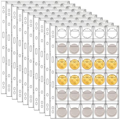 30-Pocket Coin Pages for Binder, 10 Pages, 9-Hole Design, Protects from Dust & Moisture, Fits Standard Binders