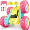 FDCTR Remote Control Car, RC Cars for Girls, Double-Sided 4WD Stunt Car with RGB Lights & 360 Flips, USB-C Modular Batteries, Toys for Ages 57, Birthday Gift for 6+ Year Old Girl, Yellow-Pink view 1