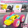 FDCTR Remote Control Car, RC Cars for Girls, Double-Sided 4WD Stunt Car with RGB Lights & 360 Flips, USB-C Modular Batteries, Toys for Ages 57, Birthday Gift for 6+ Year Old Girl, Yellow-Pink view 2