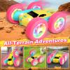 FDCTR Remote Control Car, RC Cars for Girls, Double-Sided 4WD Stunt Car with RGB Lights & 360 Flips, USB-C Modular Batteries, Toys for Ages 57, Birthday Gift for 6+ Year Old Girl, Yellow-Pink view 4