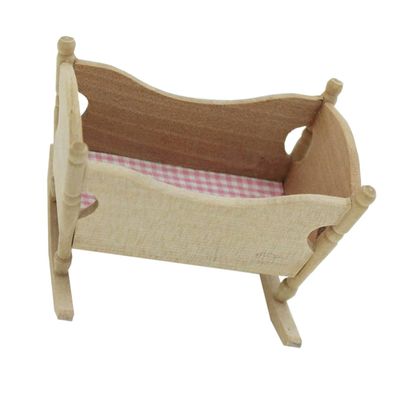 HOODANCOS 1 PC Mini Furniture Wooden Cradle Model for Creative Adorable Dollhouse Accessory Safe Wood Cloth Material for Educational Purposes Party Decorations