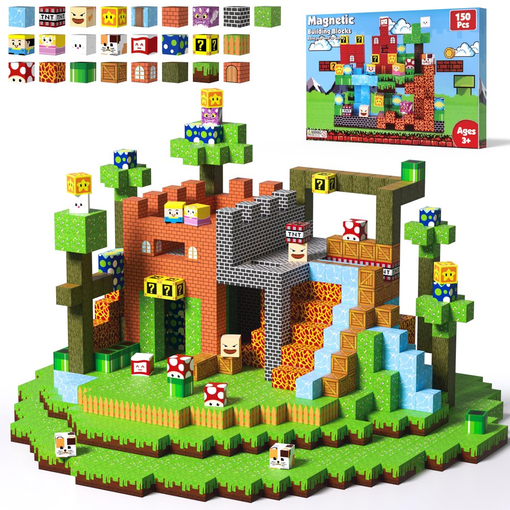 Innovakids Magnetic Blocks - 150 PCS Magnets Game-Based Building Block for Ages 3,4,5,6,7,8,9,10,11 Kids Birthday Toy Sets Present, Stacking Cubes Construction Gift for Toddlers Boys & Girls, 0.8in