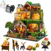 IiecrKiie DIY Miniature Dollhouse Kit, 3-Story House Building Set with LED Lights, Tiny House Kit, Doll House Kits for Adults to Building, Unique Gift for Birthday Father's Day, view 1