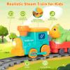 Electric Train Set for Toddlers, Realistic Steam Train Toys for Kids with Tracks, Animal Toys for Toddlers 1-3 with Music & Lights, Christmas Birthday Gifts for 1 2 3 4 5 Year Old Boys Girls view 3