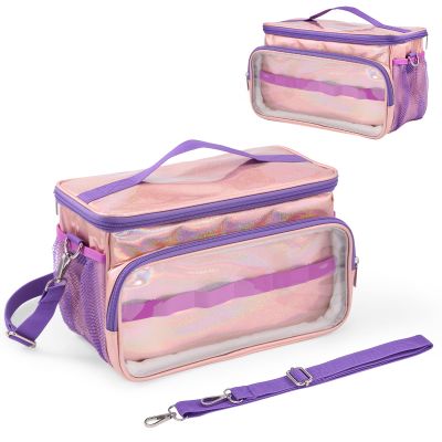 Hautton Carrying Case for Toniebox 2/1 Audio Player, Portable Travel Storage Organizer Bag for Tonies Starter Set, Figures, Headphones and Charging Station with Shoulder Strap and Handle -LazerPink