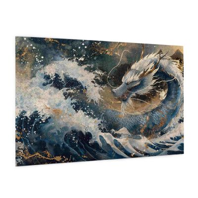 1000 Piece Dragon Puzzle for Adults  Eastern Blue Dragon in Ocean Waves  Japanese-Inspired Fantasy Water Jigsaw Puzzle