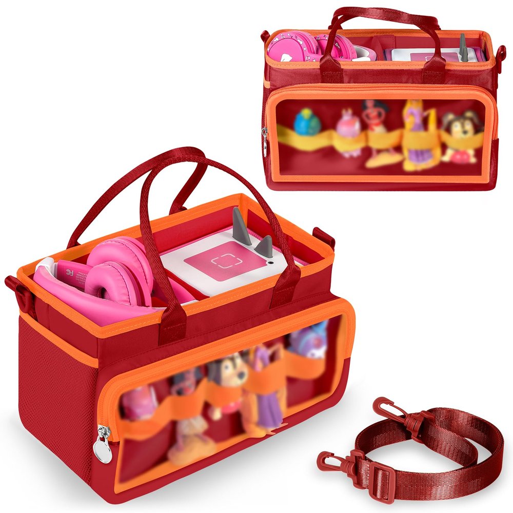 Ottkids Carrying Case Compatible with Toniebox 2/1, Portable Organizer Case for Tonie Figures Characters, Headphones & Accessories, Storage Travel Case with Shoulder Strap and Handle(Red)