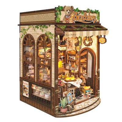 DIY Book Nook Kit,Miniature Dollhouse kit Store,3D Puzzle Tiny House Mini Bookend for Booknook Bookshelf Decor,Gift for Adults and Teens - Bear Bakery (SQ-65)