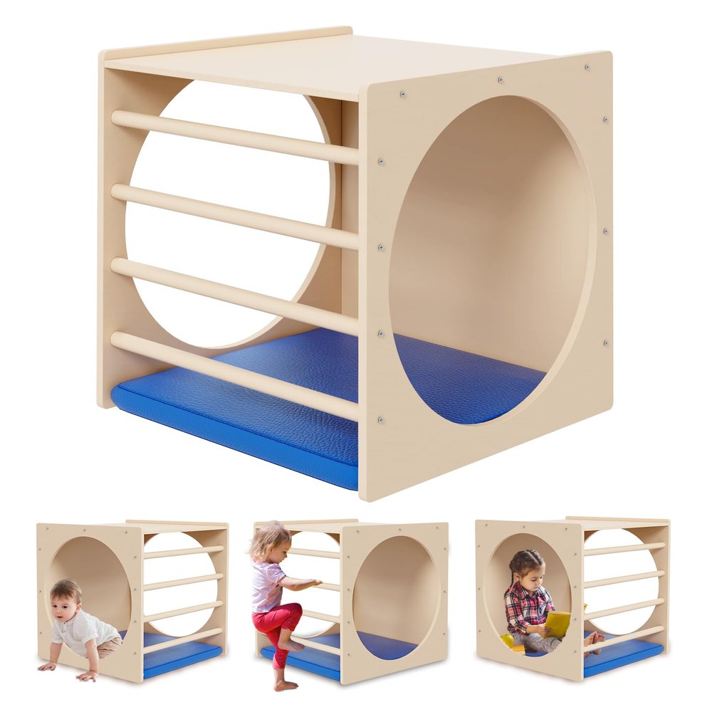 DOLEMODUO Kids Cube Cozy Corner, 30" Wooden Montessori Play Furniture, Solid Reading Nook with Cusion, Play Set and Palyhouse for Preschool, Home and Daycare (Natural Finish)