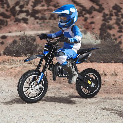 50cc Kids Gas Dirt Bike,Children 2-Stroke Gas Power Motorcycle Petrol Pocket Motorbike Off Road Mini Bike with Front Rear Disc Brakes Max Speed 40KM/H for Boy Girl Age 8-14 New Bl