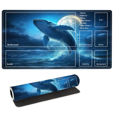 FQSXFIFN for MTG Playmat with Zones Storage Bag, for TCG Playmat and Playing Card Mat for Magic Board Games, Whale Non-Slip Stitched Edges Game Mat, Rollable Foldable Card Playmats