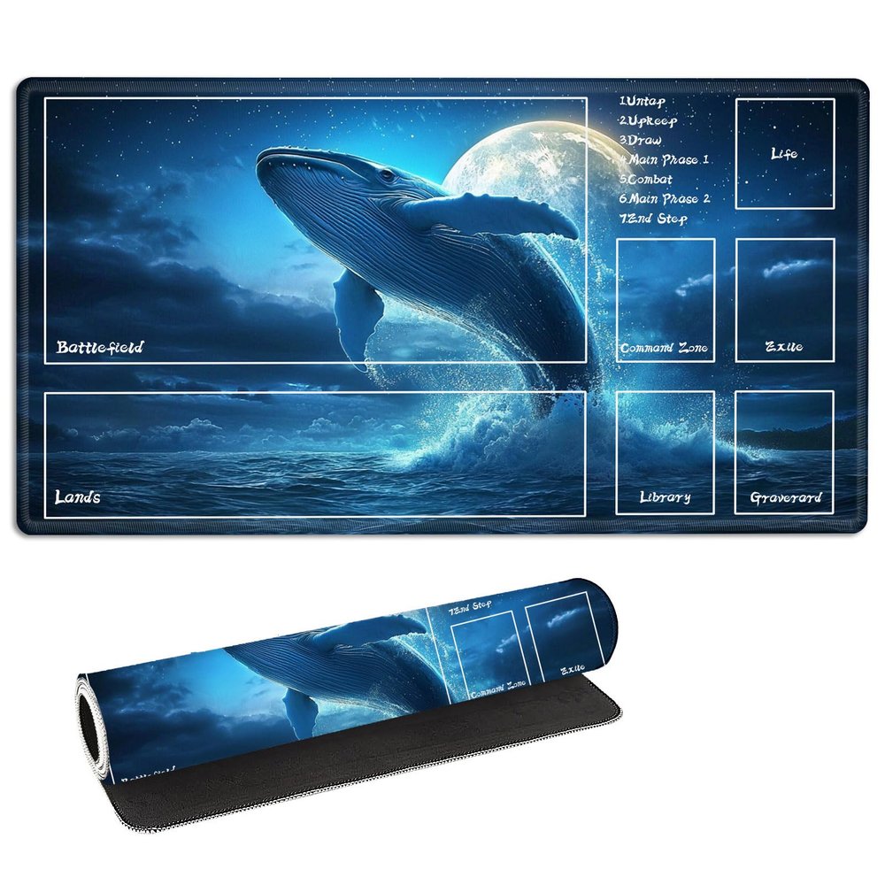 FQSXFIFN for MTG Playmat with Zones Storage Bag, for TCG Playmat and Playing Card Mat for Magic Board Games, Whale Non-Slip Stitched Edges Game Mat, Rollable Foldable Card Playmats
