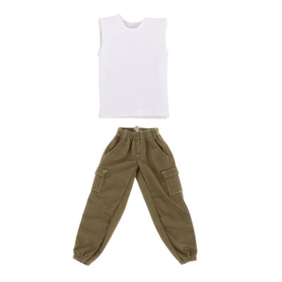 1/12 Scale Male Figure Casual Wear with Cargo Pants and Tank Top for 6 Inch Dolls, White