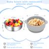 Dovesail 2 Pack Stainless Steel Baby Bowls with Removable Non-Slip Silicone Suction Shell and Lids, Anti Scald Food Container for Baby Food Feeding-Skyblue & Gray view 4