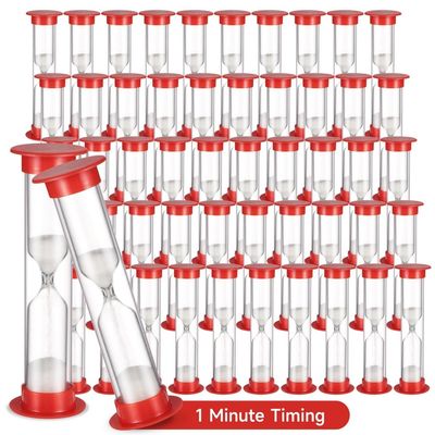 Bulk Pack of 50 Plastic Sand Timers, 1-Minute Hourglass Clocks for Kids, Games, Classrooms, and More