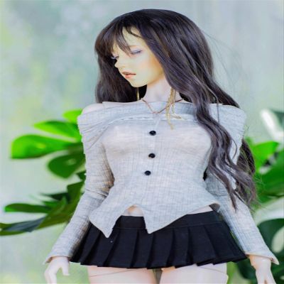 SssHam Doll Clothes Knitted Long Sleeved T-Shirt Pleated Skirt for 1/3 1/4 BJD Dolls 45 cm/60 cm Female Doll Clothing Accessories (Doll Not Included)(1/4)