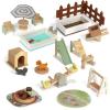 26PCS Wooden Dollhouse Furniture Set, Outdoor Miniature Doll House Accessories Playset for Toddlers, Outdoor Scenes Poolside Playground Pretend Play Toy for Kids 3+ view 1