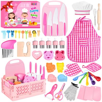 Kids Knife Set for Real Cooking: 48PCS Kids Kitchen Set, Kids Cooking Sets Real with ApronBasket, Kid Kitchen Accessories, Toddler Baking Kitchen Tools, Montessori Toys for 3+ Year Old Birthday Gifts