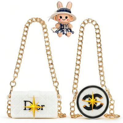 Vynsarixel 2pcs mini Crossbody Bag for 17cm Figure , Figure accessorie Style: Golden Chain, Round & Square Light Luxury Design .