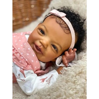Anano 20" African American Reborn Baby Doll Black Silicone Babies, Biracial Baby Dolls That Look Real Newborn Girl, Hand-Rooted Soft Hair, Realistic Silicone Infant with Outfit