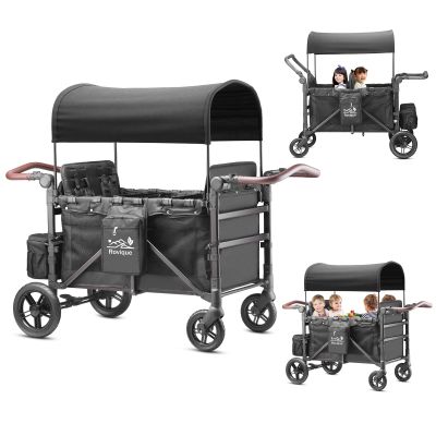 Rovique Wagon Stroller 4 Seater  Includes Adjustable Canopy,Convertible Seats, Snack Tray, Parent Organizer, 5-Point Harness, Push/Pull Adjustable Handle