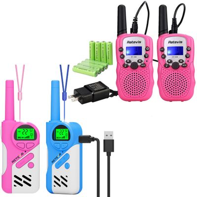 Retevis RT388 Walkie Talkies Rechargeable, 2 Way Radio Long Range, Girs Toys for 6-12 Year Old 2 pcs Bundle with EZTalk 70 Rechargeable Walkie Talkies for Kids, Safety Mode, Birthday Gifts 2 Pcs