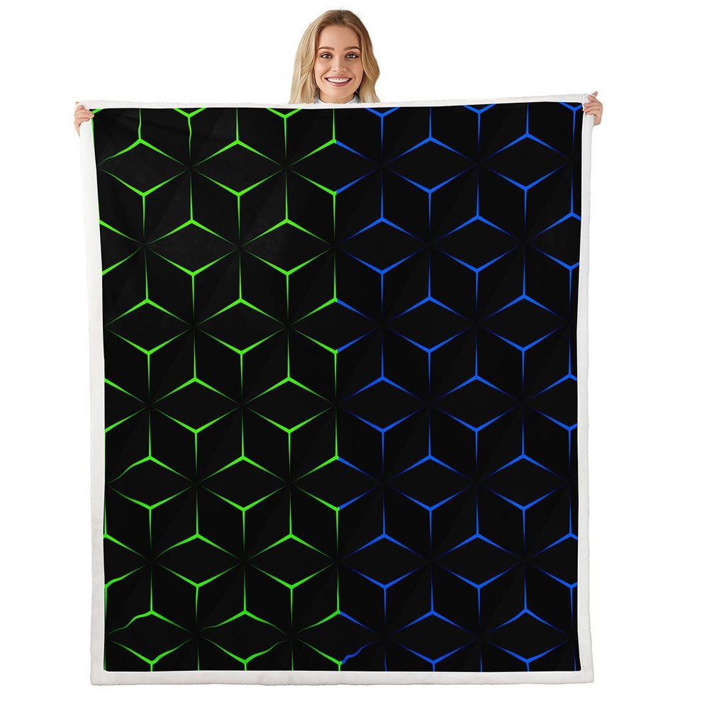 jejeloiu Fleece Throw Blanket Baby 30"x40" Boys Girls Triangle Print Sherpa Blanket Plush Fuzzy for Kids Geometric Modern Black Green Blue Room Decor