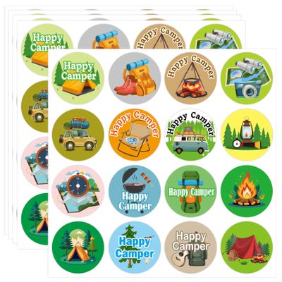 800PCS Travel Camping Stickers Happy Camper Tent Bonfire Guitar Map Camera Travel Bag Car Themed Decals Nature Camping Outdoor Adventure Labels for Birthday Gifts Bag School Activity Reward