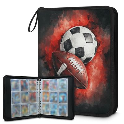 Kuquteed Football Soccer Trading Card Binder 4 Pocket 400 Cards Holder Collector Album with 50 Removable Sleeves Toys Gifts for Boys Girls Orange Red Game Sports Cards