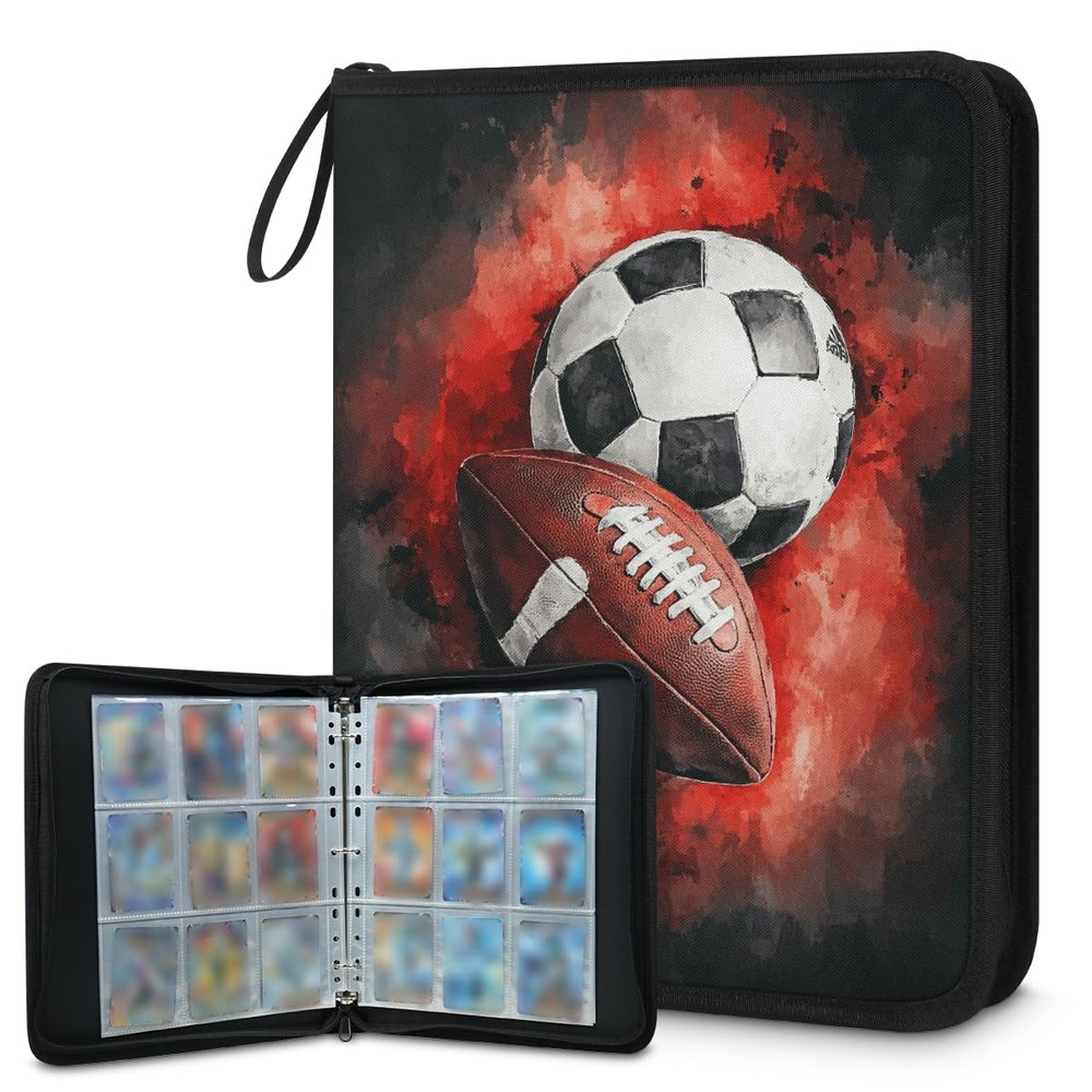 Kuquteed Football Soccer Trading Card Binder 4 Pocket 400 Cards Holder Collector Album with 50 Removable Sleeves Toys Gifts for Boys Girls Orange Red Game Sports Cards