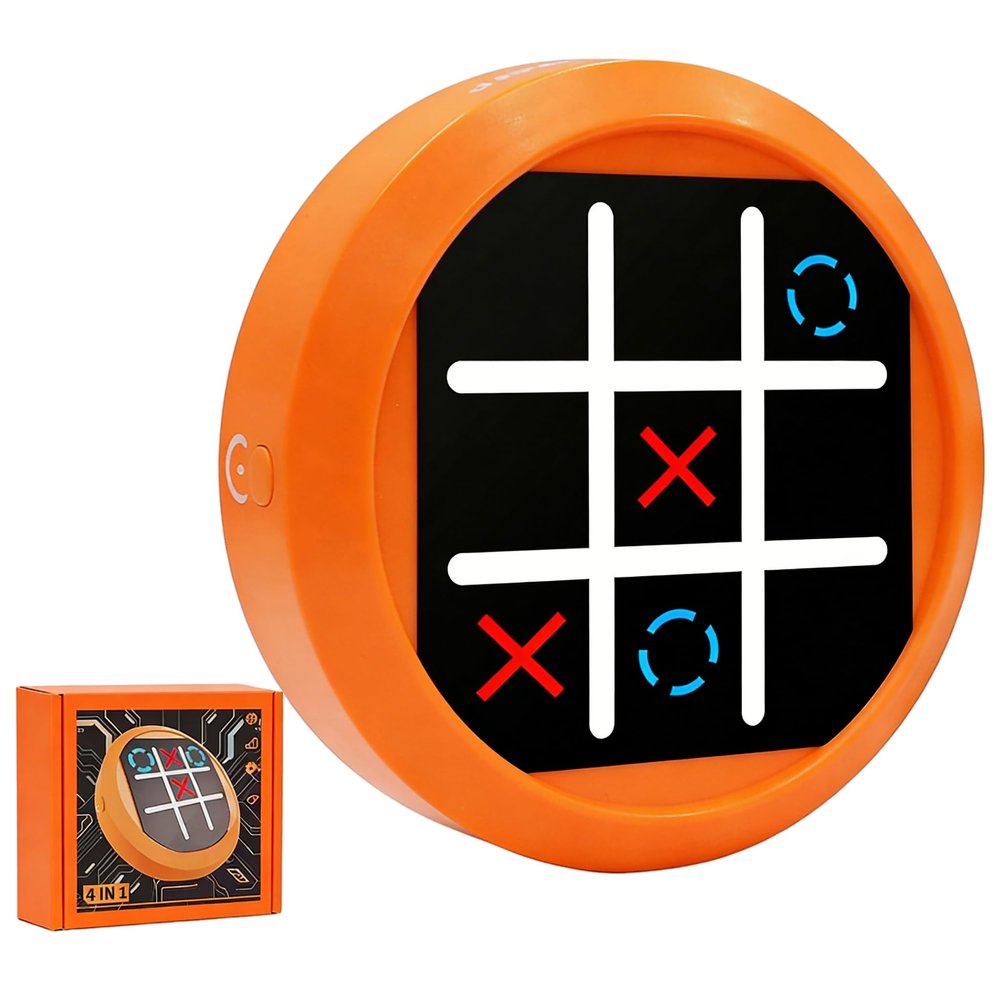 FortiTrust 4-in-1 Tic Tac Toe Game, Handheld Games Electronic Portable Travel Games for Kids Ages 3+ and Adults, Board Games Toddler Games for Brain Training and Memory Growth