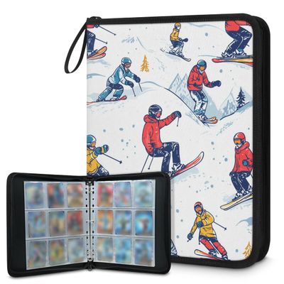 Kuquteed Skiing Skier Trading Card Binder 9 Pocket 900 Cards Holder Collector Album with 50 Removable Sleeves Toys Gifts for Boys Girls Snow Mountain Game Sports Cards